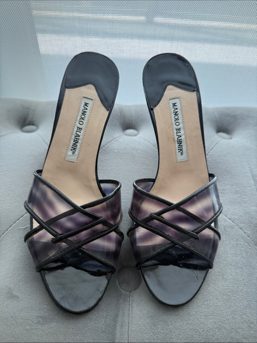 Manolo Blahnik Black Strappy Mule Sandals